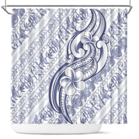Hawaii Plumeria Lokelani Pikake Lei Shower Curtain Navy Blue Polynesian Tattoo
