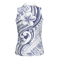 Hawaii Plumeria Lokelani Pikake Lei Women Sleeveless Polo Shirt Navy Blue Polynesian Tattoo