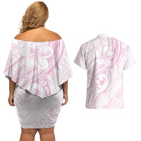 Hawaii Plumeria Lokelani Pikake Lei Couples Matching Off Shoulder Short Dress and Hawaiian Shirt Poni Mama Polynesian Tattoo LT9 - Polynesian Pride