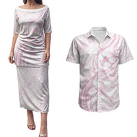 Hawaii Plumeria Lokelani Pikake Lei Couples Matching Puletasi and Hawaiian Shirt Poni Mama Polynesian Tattoo LT9 Pink - Polynesian Pride