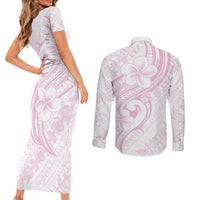 Hawaii Plumeria Lokelani Pikake Lei Couples Matching Short Sleeve Bodycon Dress and Long Sleeve Button Shirt Poni Mama Polynesian Tattoo LT9 - Polynesian Pride