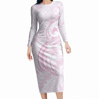 Hawaii Plumeria Lokelani Pikake Lei Long Sleeve Bodycon Dress Poni Mama Polynesian Tattoo LT9 Long Dress Pink - Polynesian Pride