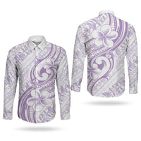 Hawaii Plumeria Lokelani Pikake Lei Couples Matching Off The Shoulder Long Sleeve Dress and Long Sleeve Button Shirt Poni Polynesian Tattoo LT9 - Polynesian Pride