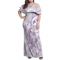 Hawaii Plumeria Lokelani Pikake Lei Family Matching Off Shoulder Maxi Dress and Hawaiian Shirt Poni Polynesian Tattoo LT9 Mom's Dress Purple - Polynesian Pride