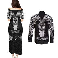 New Zealand Te Reo Maori Couples Matching Puletasi Dress and Long Sleeve Button Shirts Kia Kaha Maori Language Week Black Style LT9 - Polynesian Pride