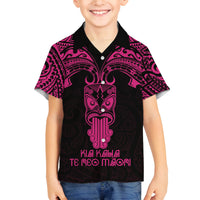 Personalised New Zealand Te Reo Maori Family Matching Summer Maxi Dress and Hawaiian Shirt Kia Kaha Maori Language Week Pink Style LT9 Son's Shirt Pink - Polynesian Pride