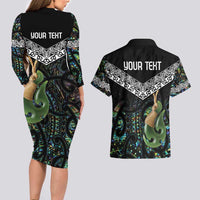 Personalised Maori Manaia Couples Matching Long Sleeve Bodycon Dress and Hawaiian Shirt New Zealand Tribal Hei Matau Papua Shell LT9 - Polynesian Pride