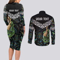 Personalised Maori Manaia Couples Matching Long Sleeve Bodycon Dress and Long Sleeve Button Shirt New Zealand Tribal Hei Matau Papua Shell LT9 - Polynesian Pride
