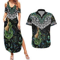 Personalised Maori Manaia Couples Matching Summer Maxi Dress and Hawaiian Shirt New Zealand Tribal Hei Matau Papua Shell LT9 Green - Polynesian Pride