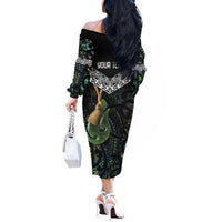 Personalised Maori Manaia Off The Shoulder Long Sleeve Dress New Zealand Tribal Hei Matau Papua Shell LT9 - Polynesian Pride