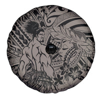 Beauty and The Warrior Polynesian Valentine Spare Tire Cover Hibiscus FLowers Brown Style LT9 - Polynesian Pride