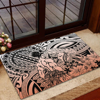 Beauty and The Warrior Polynesian Valentine Rubber Doormat Hibiscus FLowers Orange Style LT9 - Polynesian Pride