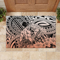 Beauty and The Warrior Polynesian Valentine Rubber Doormat Hibiscus FLowers Orange Style LT9 - Polynesian Pride