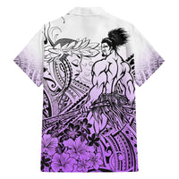 Beauty and The Warrior Polynesian Valentine Family Matching Off Shoulder Short Dress and Hawaiian Shirt Hibiscus FLowers Purple Style LT9 - Polynesian Pride