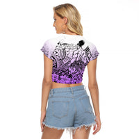 Beauty and The Warrior Polynesian Valentine Raglan Cropped T Shirt Hibiscus FLowers Purple Style LT9 - Polynesian Pride