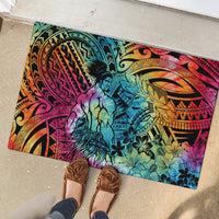 Beauty and The Warrior Polynesian Valentine Rubber Doormat Hibiscus FLowers Rainbow Style LT9 - Polynesian Pride
