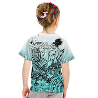 Beauty and The Warrior Polynesian Valentine Kid T Shirt Hibiscus FLowers Turquoise Style LT9 - Polynesian Pride