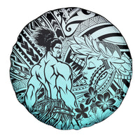 Beauty and The Warrior Polynesian Valentine Spare Tire Cover Hibiscus FLowers Turquoise Style LT9 - Polynesian Pride
