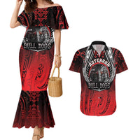 Aotearoa Bulldog Personalised Couples Matching Mermaid Dress and Hawaiian Shirt Maori Kowhaiwhai Motif LT9 Red - Polynesian Pride