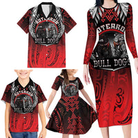 Aotearoa Bulldog Personalised Family Matching Long Sleeve Bodycon Dress and Hawaiian Shirt Maori Kowhaiwhai Motif LT9 - Polynesian Pride