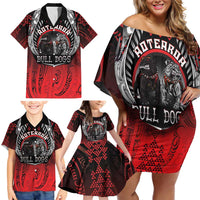 Aotearoa Bulldog Personalised Family Matching Off Shoulder Short Dress and Hawaiian Shirt Maori Kowhaiwhai Motif LT9 - Polynesian Pride