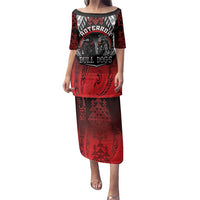 Aotearoa Bulldog Personalised Family Matching Puletasi and Hawaiian Shirt Maori Kowhaiwhai Motif LT9 Mom's Dress Red - Polynesian Pride