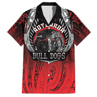 Aotearoa Bulldog Personalised Family Matching Short Sleeve Bodycon Dress and Hawaiian Shirt Maori Kowhaiwhai Motif LT9 Dad's Shirt - Short Sleeve Red - Polynesian Pride