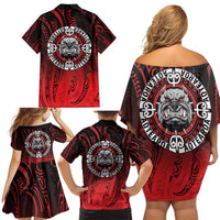 Aotearoa Bulldog Family Matching Off Shoulder Short Dress and Hawaiian Shirt New Zealand Kowhaiwhai Tribal LT9 - Polynesian Pride