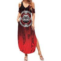 Aotearoa Bulldog Summer Maxi Dress New Zealand Kowhaiwhai Tribal LT9 Women Red - Polynesian Pride