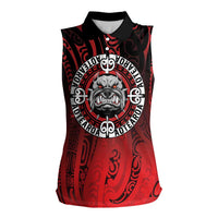 Aotearoa Bulldog Women Sleeveless Polo Shirt New Zealand Kowhaiwhai Tribal LT9 Female Red - Polynesian Pride