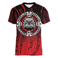 Aotearoa Bulldog Women V-Neck T-Shirt New Zealand Kowhaiwhai Tribal LT9 Female Red - Polynesian Pride