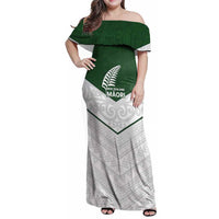 Custom New Zealand Maori Niho Taniwha Family Matching Off Shoulder Maxi Dress and Hawaiian Shirt LT9 Mom's Dress Green - Polynesian Pride