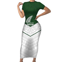 Custom New Zealand Maori Niho Taniwha Family Matching Short Sleeve Bodycon Dress and Hawaiian Shirt LT9 Mom's Dress Green - Polynesian Pride