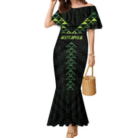 Custom New Zealand Maori Koru Koiri Motif Family Matching Mermaid Dress and Hawaiian Shirt LT9 Mom's Dress Green - Polynesian Pride