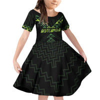 Custom New Zealand Maori Koru Koiri Motif Family Matching Off Shoulder Short Dress and Hawaiian Shirt LT9 Daughter's Dress Green - Polynesian Pride