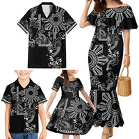 Filipino Sun Tribal Tattoo Family Matching Mermaid Dress and Hawaiian Shirt Philippines Inspired Barong Simple Black LT9 - Polynesian Pride