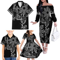 Filipino Sun Tribal Tattoo Family Matching Off The Shoulder Long Sleeve Dress and Hawaiian Shirt Philippines Inspired Barong Simple Black LT9 - Polynesian Pride