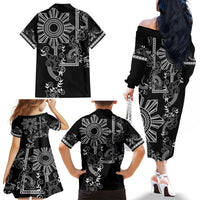 Filipino Sun Tribal Tattoo Family Matching Off The Shoulder Long Sleeve Dress and Hawaiian Shirt Philippines Inspired Barong Simple Black LT9 - Polynesian Pride