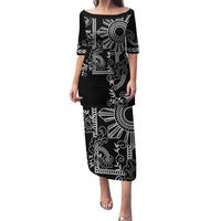 Filipino Sun Tribal Tattoo Family Matching Puletasi and Hawaiian Shirt Philippines Inspired Barong Simple Black LT9 Mom's Dress Black - Polynesian Pride