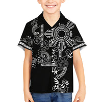 Filipino Sun Tribal Tattoo Family Matching Summer Maxi Dress and Hawaiian Shirt Philippines Inspired Barong Simple Black LT9 Son's Shirt Black - Polynesian Pride