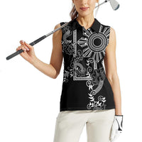 Filipino Sun Tribal Tattoo Women Sleeveless Polo Shirt Philippines Inspired Barong Simple Black LT9 - Polynesian Pride