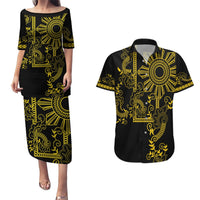 Filipino Sun Tribal Tattoo Couples Matching Puletasi and Hawaiian Shirt Philippines Inspired Barong Simple Gold LT9 Gold - Polynesian Pride