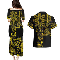Filipino Sun Tribal Tattoo Couples Matching Puletasi and Hawaiian Shirt Philippines Inspired Barong Simple Gold LT9 - Polynesian Pride