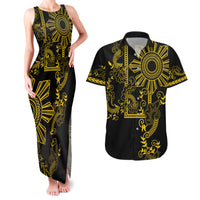 Filipino Sun Tribal Tattoo Couples Matching Tank Maxi Dress and Hawaiian Shirt Philippines Inspired Barong Simple Gold LT9 Gold - Polynesian Pride