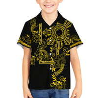 Filipino Sun Tribal Tattoo Family Matching Long Sleeve Bodycon Dress and Hawaiian Shirt Philippines Inspired Barong Simple Gold LT9 Son's Shirt Gold - Polynesian Pride