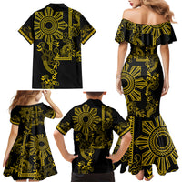 Filipino Sun Tribal Tattoo Family Matching Mermaid Dress and Hawaiian Shirt Philippines Inspired Barong Simple Gold LT9 - Polynesian Pride