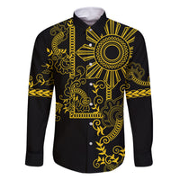 Filipino Sun Tribal Tattoo Family Matching Off The Shoulder Long Sleeve Dress and Hawaiian Shirt Philippines Inspired Barong Simple Gold LT9 Dad's Shirt - Long Sleeve Gold - Polynesian Pride