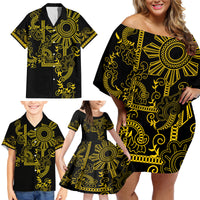 Filipino Sun Tribal Tattoo Family Matching Off Shoulder Short Dress and Hawaiian Shirt Philippines Inspired Barong Simple Gold LT9 - Polynesian Pride