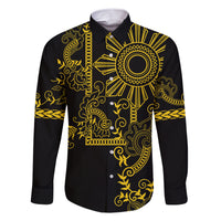 Filipino Sun Tribal Tattoo Family Matching Short Sleeve Bodycon Dress and Hawaiian Shirt Philippines Inspired Barong Simple Gold LT9 Dad's Shirt - Long Sleeve Gold - Polynesian Pride
