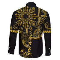 Filipino Sun Tribal Tattoo Family Matching Short Sleeve Bodycon Dress and Hawaiian Shirt Philippines Inspired Barong Simple Gold LT9 - Polynesian Pride